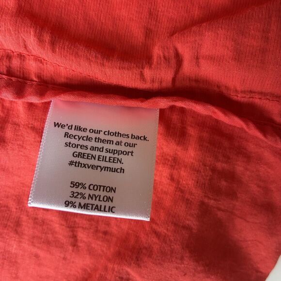 EILEEN FISHER Orange Red Lory Rumpled Cotton Steel Hooded Jacket Small Lagenlook - Picture 12 of 13